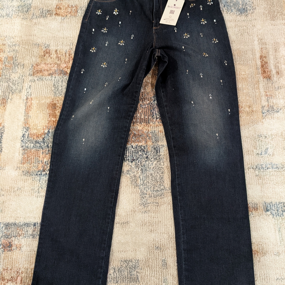 woMen's Dark Blue Jeans with Embellishments